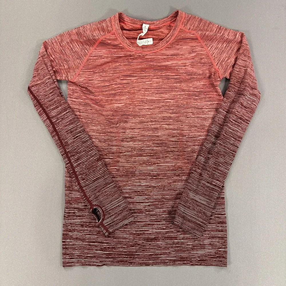 Lululemon‎ Shirt Womens 10 Pink Swiftly Tech Long Sleeve Striped Athletic Top